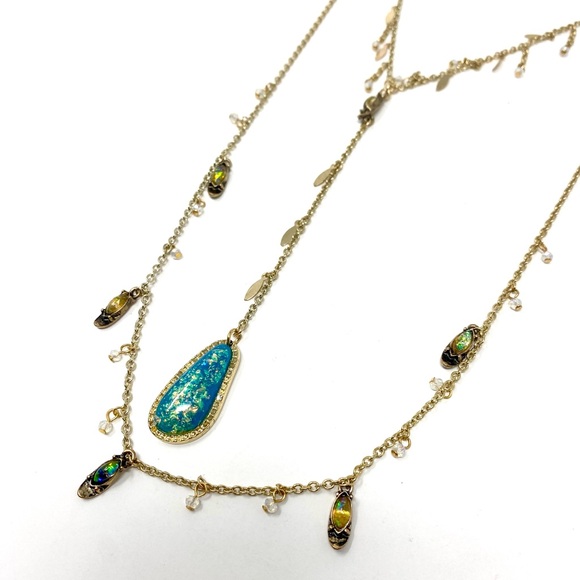 NWT Free People Festival Stone Layered Gold Necklace Turquoise - Picture 4 of 6